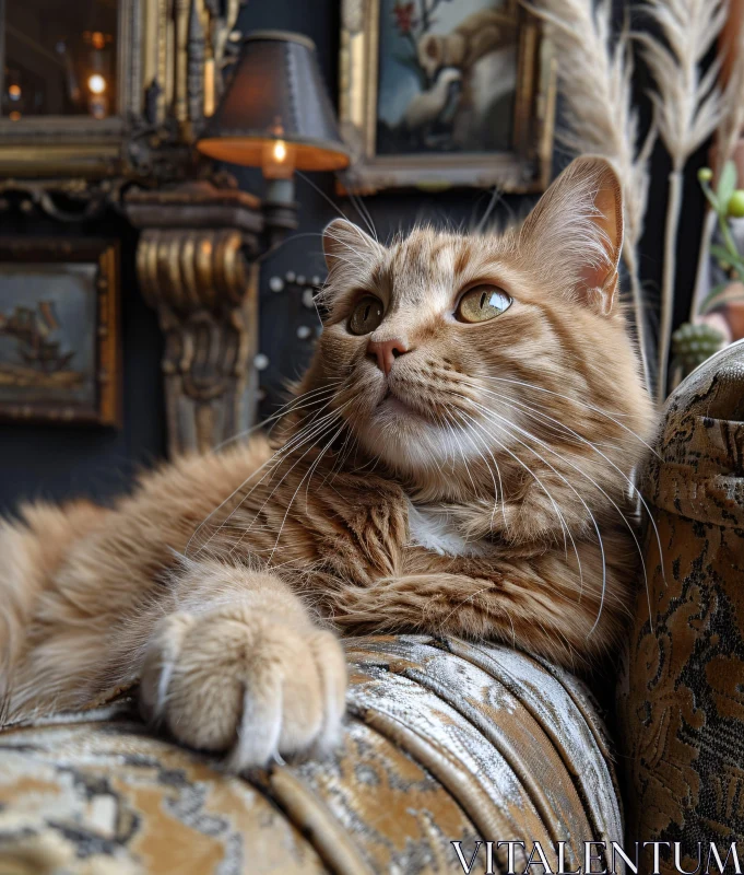 Ginger Cat in Antique Setting AI Image