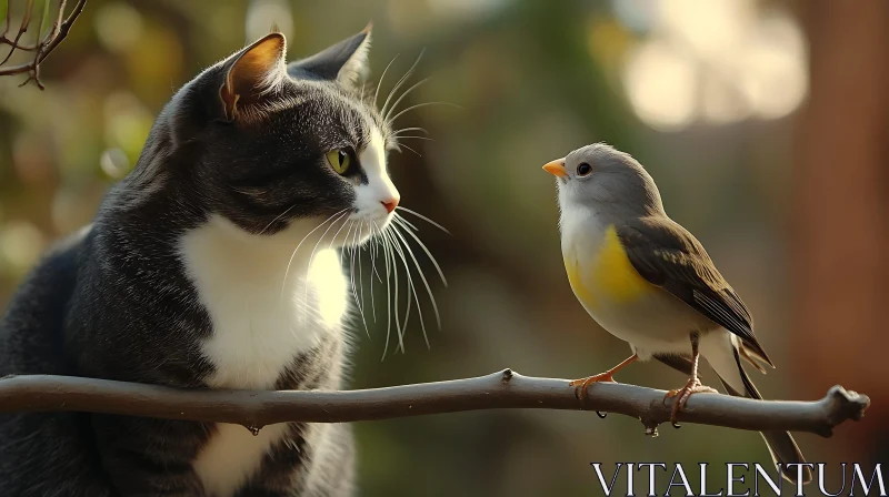 Intriguing Cat and Bird Interaction AI Image