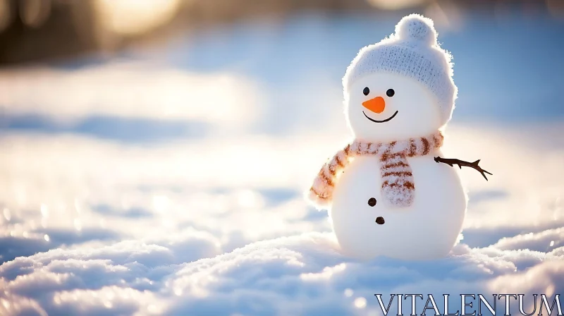 Snowman in Winter Landscape AI Image