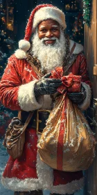 Santa Claus Carrying Gifts on a Snowy Christmas Eve