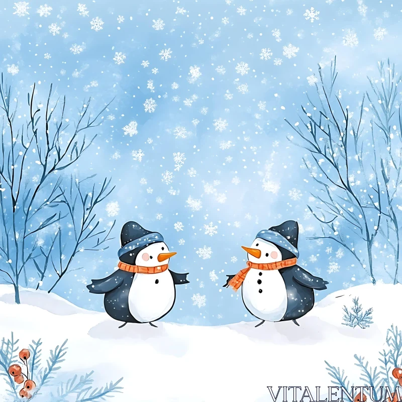 Snowmen in Winter Wonderland AI Image