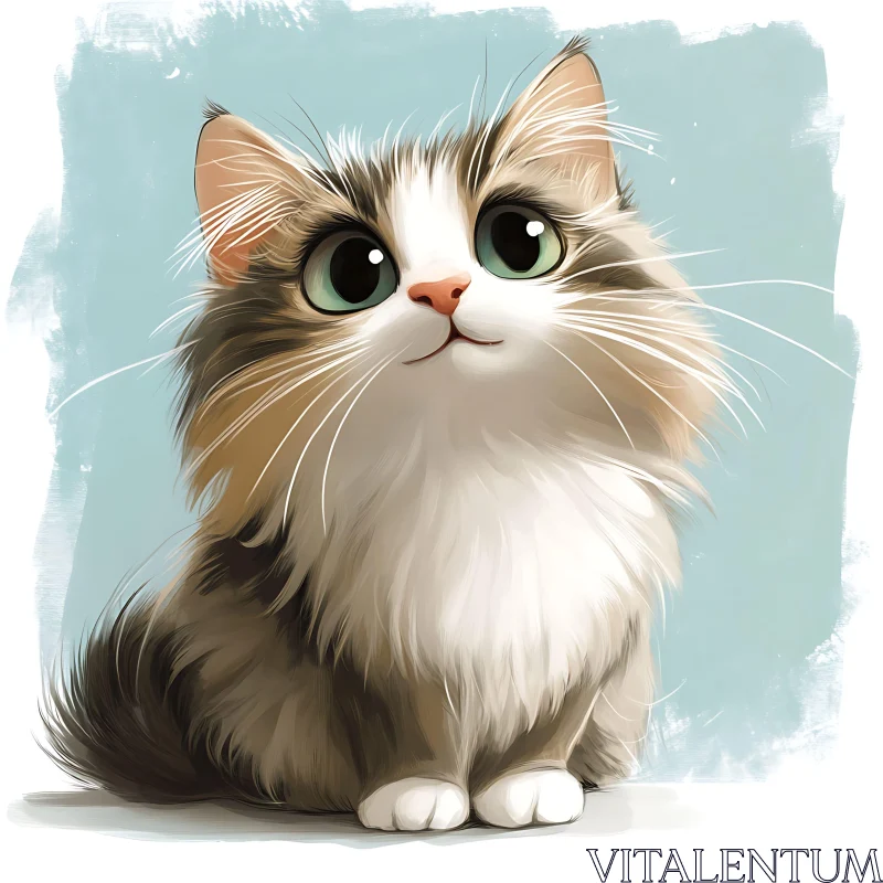 Adorable Long-Haired Cat Illustration AI Image