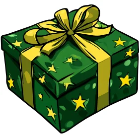 Cheerful Green Gift Box Illustration with Star Patterns