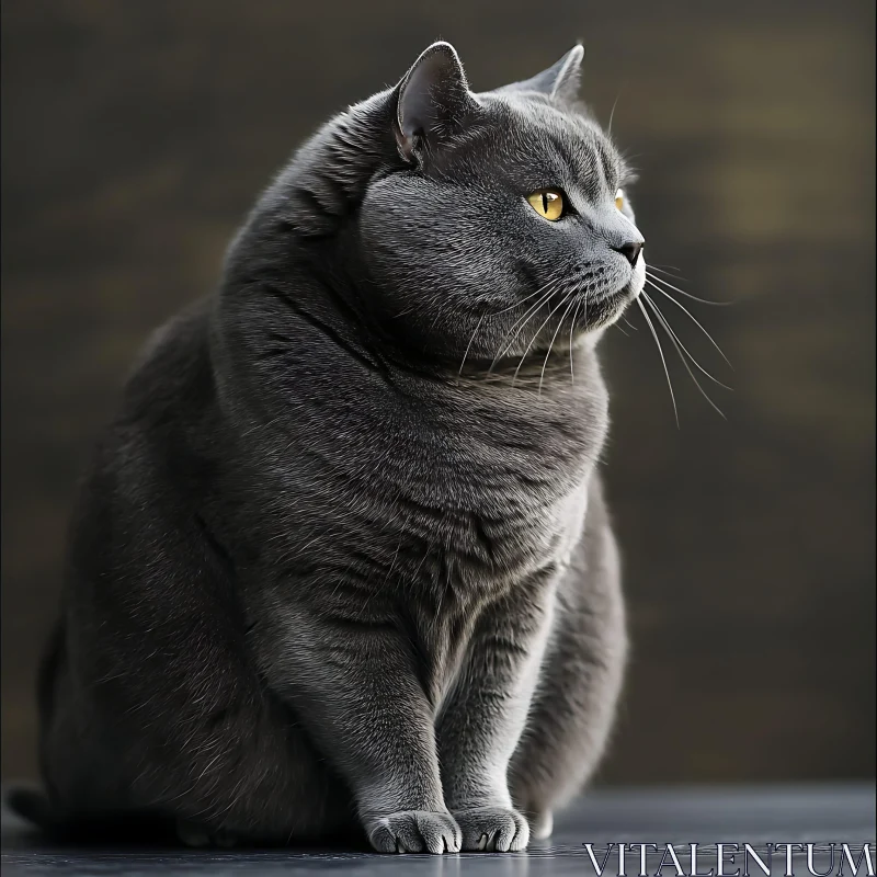 Majestic Grey Cat with Striking Yellow Eyes AI Image