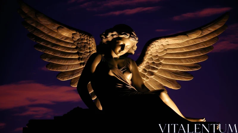 Bronze Angel on Cloud - Spiritual Fantasy Art AI Image