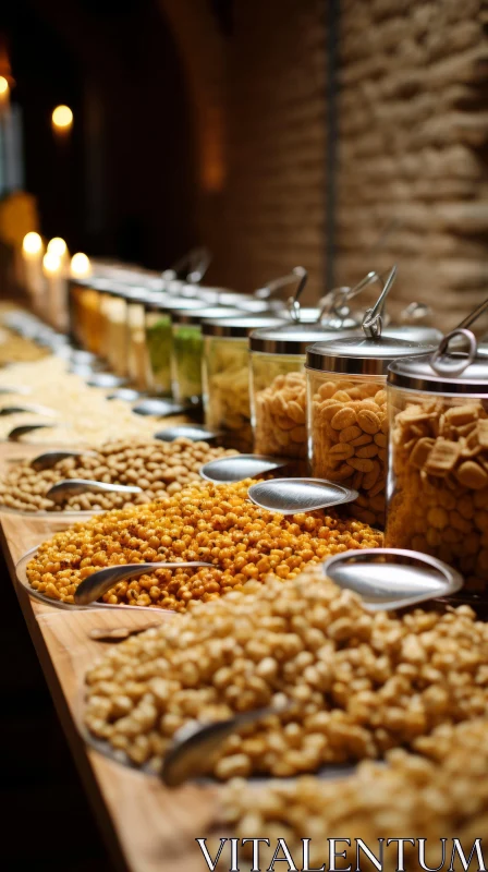 Captivating Nut Buffet Display under Theatrical Lighting AI Image