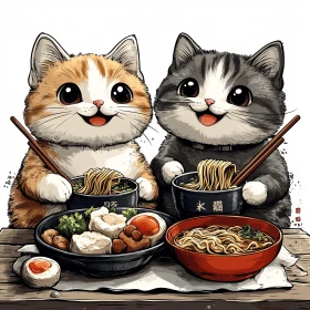 Adorable Cats Eating Ramen