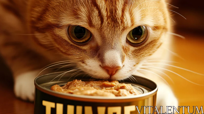 Close-up of Ginger Cat Eating Wet Cat Food AI Image