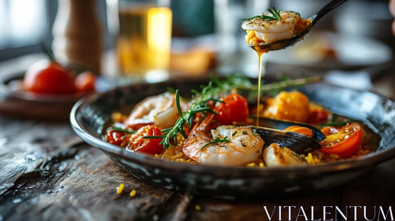 Delicious Seafood Paella: A Close-Up Food Photography AI Image