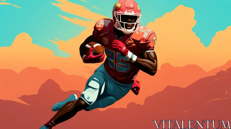 AI ART Dynamic American Football Player Running with Ball