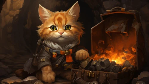 Enigmatic Cat in Cave - Digital Painting