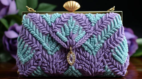 Exquisite Purple and Blue Beaded Evening Bag with Gold Frame