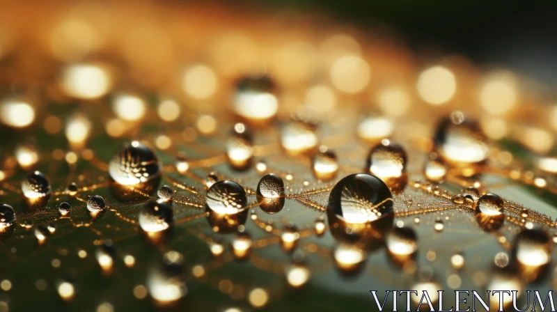 Golden Bronze Leaf with Water Droplets - Nature Imagery AI Image