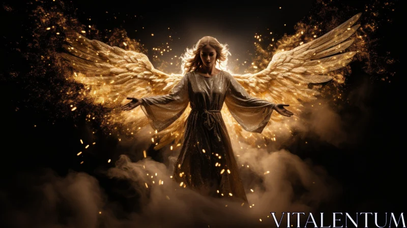 Golden Winged Angel - Serene and Majestic Artwork AI Image