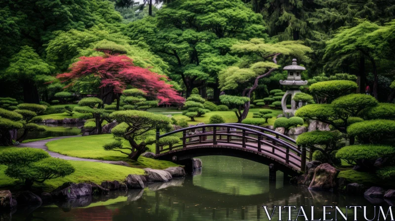 Japanese Garden with Bridge: Serene Nature Photography AI Image