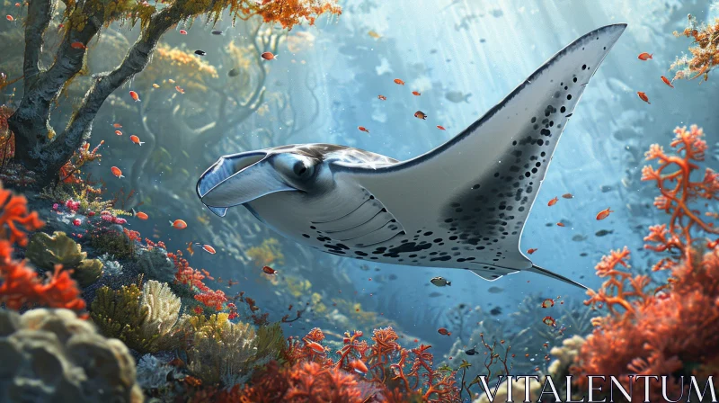 Manta Ray Painting in a Coral Reef - Captivating Artwork AI Image