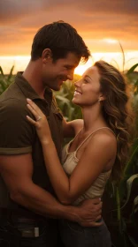 Romantic Embrace in Corn Field at Sunset - Photorealistic Portraits