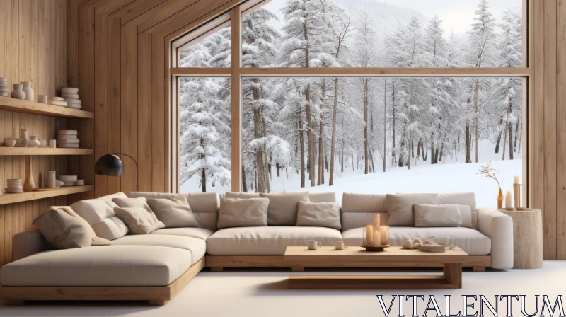 Serene Winter Living Room Interior Illustration AI Image