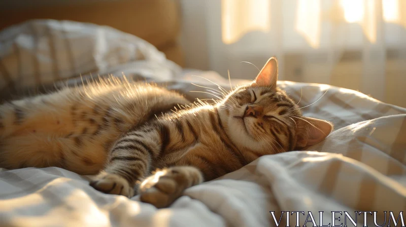 Tabby Cat Sleeping on White Bed AI Image