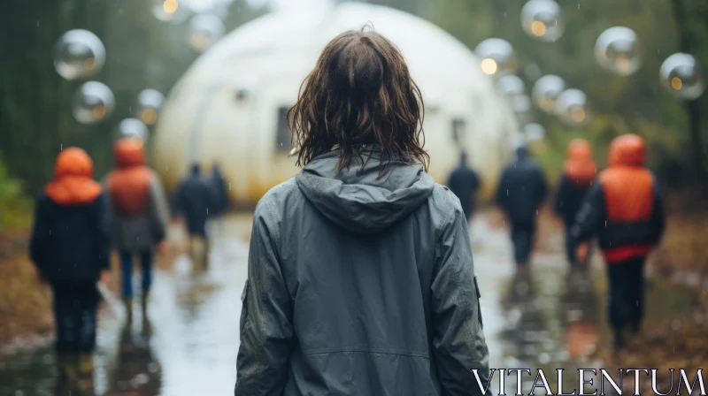 Walking Through the Rain: An Image of Environmental Activism AI Image