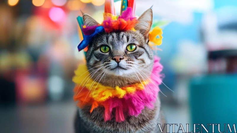 Cat in Bright and Colorful Attire AI Image