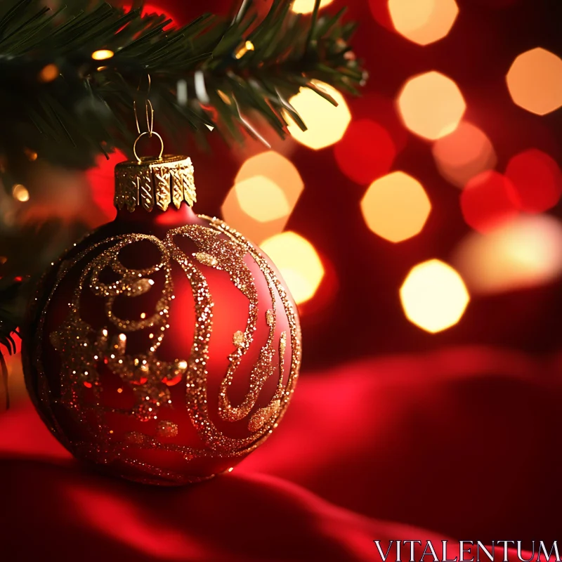 Festive Red and Gold Holiday Bauble AI Image