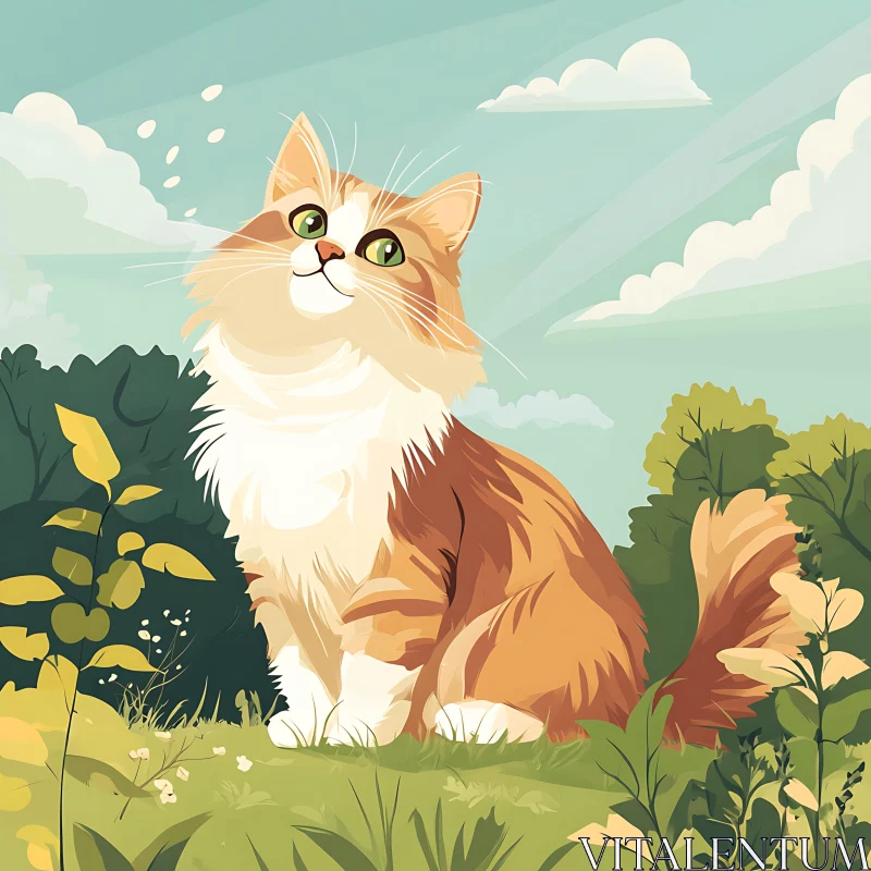 Cat in Green Field AI Image