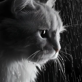 Wet Cat in Dark Background