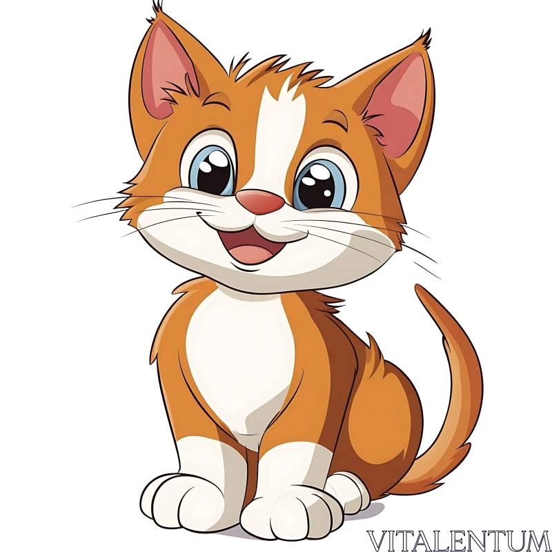 Happy Cartoon Kitten Art AI Image