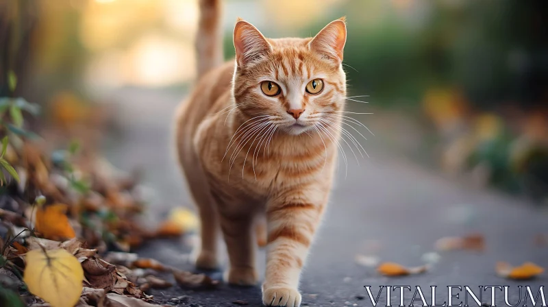 Confident Orange Cat on a Nature Walk AI Image