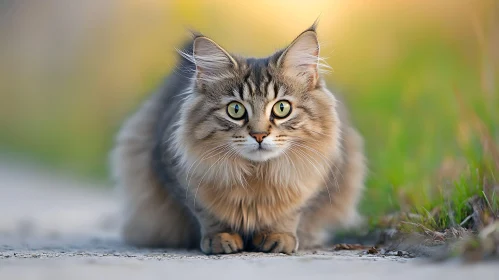 Adorable Green-Eyed Tabby Cat Outdoors