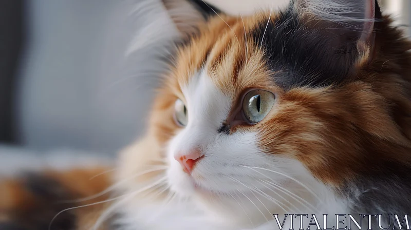 Fluffy Cat with Orange, Black, and White Fur Close-Up AI Image