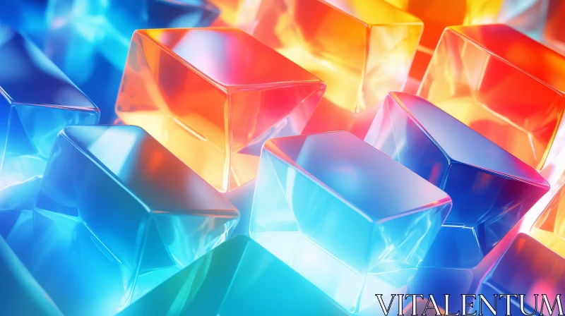 Blue and Orange Glowing Cubes - Abstract 3D Render AI Image