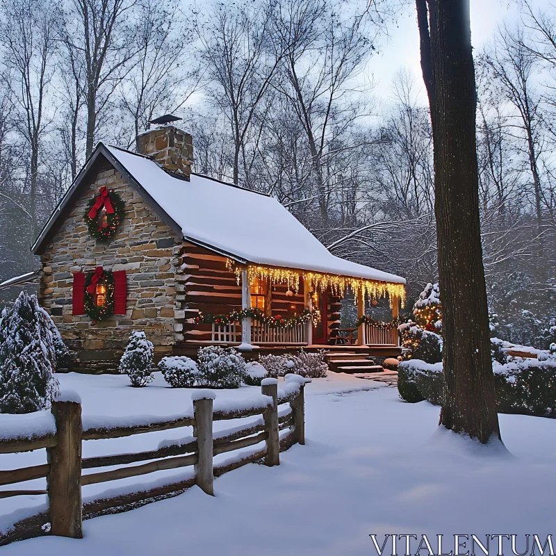 AI ART Snow-Covered Christmas Cabin