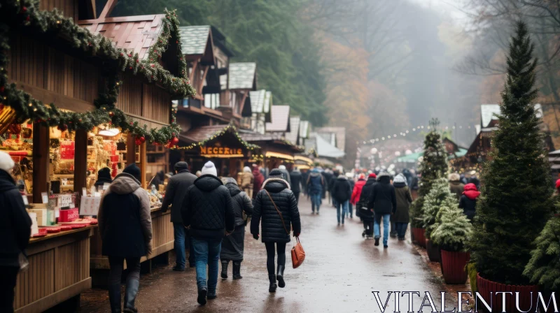 Captivating Christmas Market Scene on a City Sidewalk AI Image