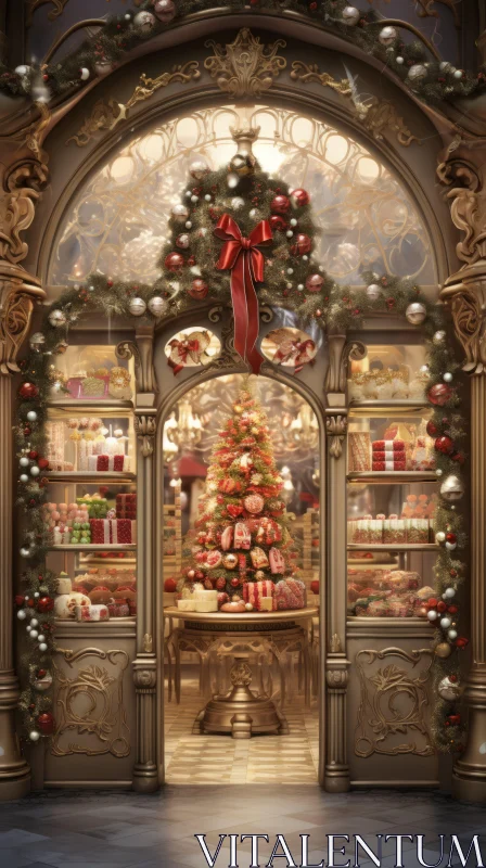 Captivating Christmas Scene in a Grand Hall of a Shop AI Image