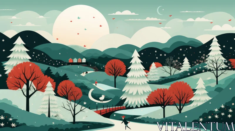 Colorful Winter Landscape: Christmas in the Countryside AI Image