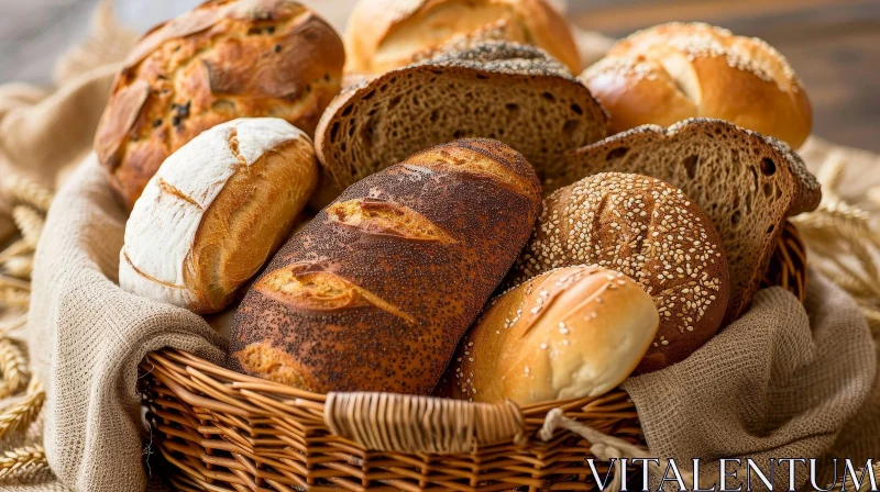 Delicious Assortment of Bread in a Wicker Basket AI Image