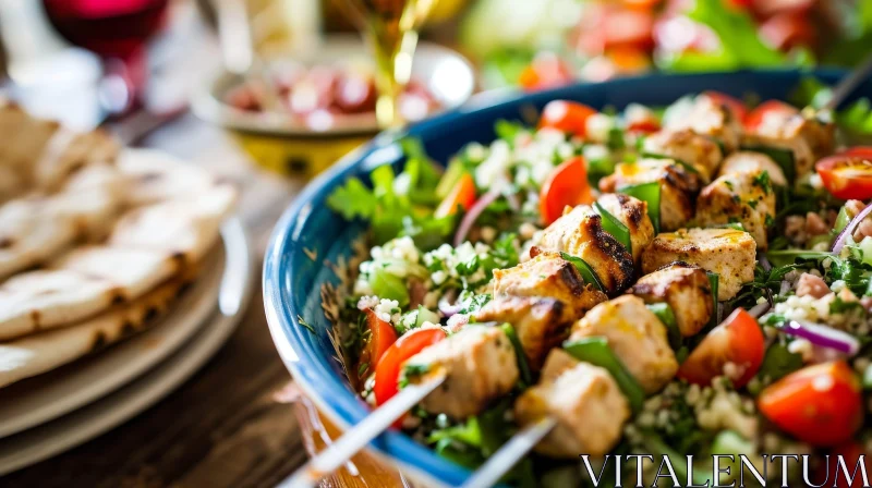 AI ART Delicious Salad with Grilled Chicken Skewers | Food Photography