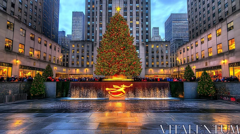 Dazzling Christmas Tree Amidst Cityscape AI Image