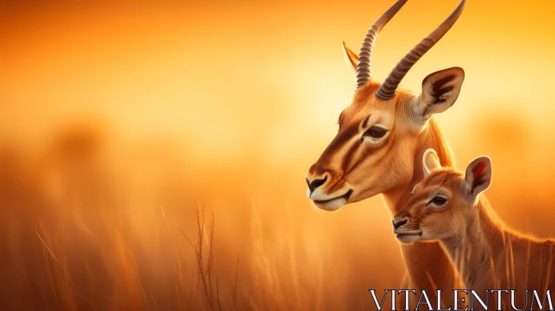 Graceful Impala Portrait at Sunset in African Savanna AI Image
