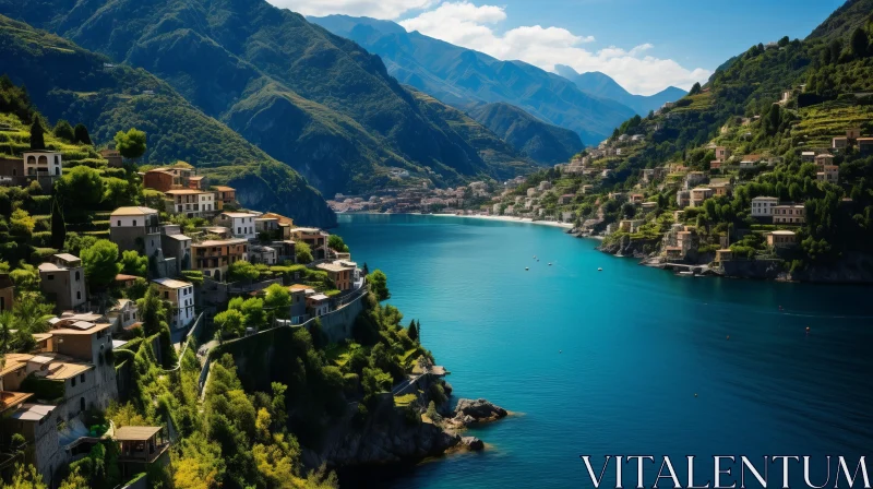 Scenic Coastal Italian Village: A Blend of Nature and Architecture AI Image