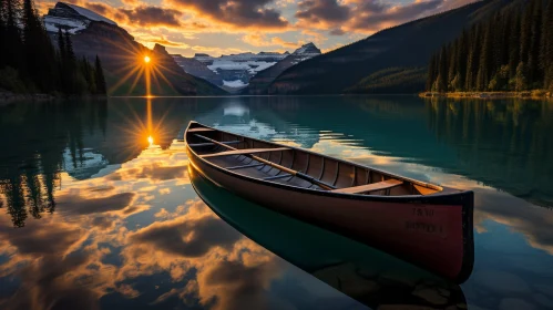 Serene Nature Artwork: Canoe Floating on Calm Water
