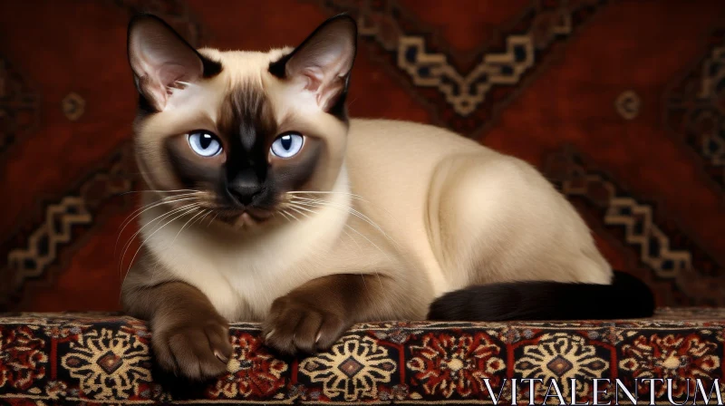 Siamese Cat on Red Carpet - Blue Eyes & Curious Expression AI Image