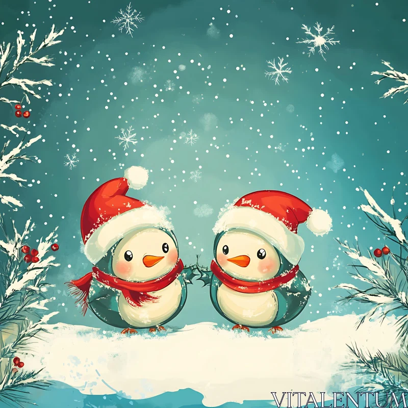 AI ART Festive Penguin Duo in Winter Wonderland