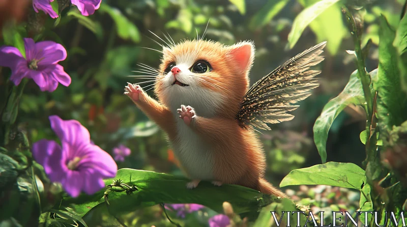 AI ART Enchanting Winged Kitten in Nature