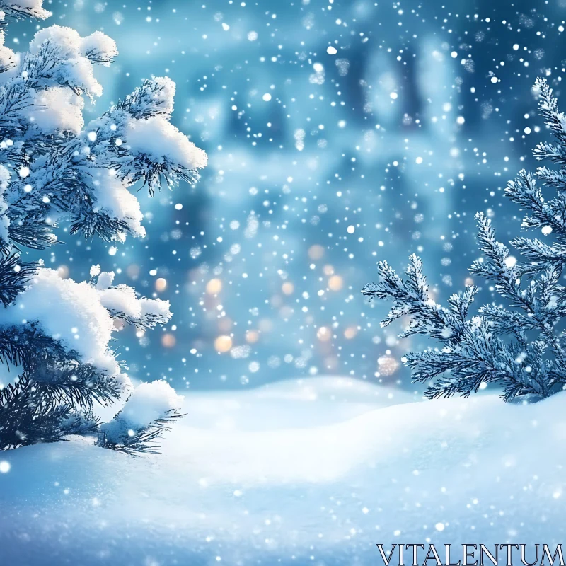 Snow-Covered Pines in a Peaceful Winter Wonderland AI Image