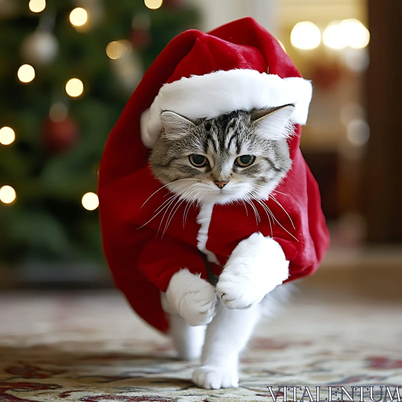 Festive Cat Dressed as Santa AI Image