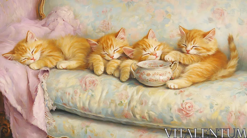 Four Sleeping Ginger Kittens AI Image