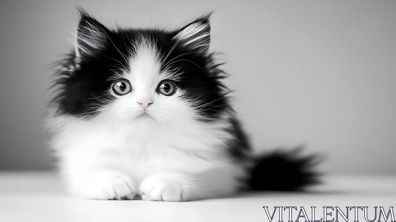 Cute Fluffy Kitten with Black and White Fur AI Image